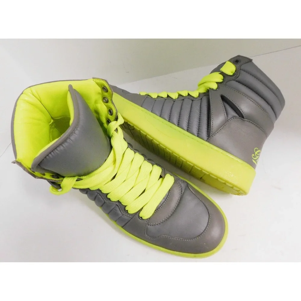 GUCCI Mens Hudson Quilted High Top Sneakers Gray Neon Green sz 41 G  US 8 appox